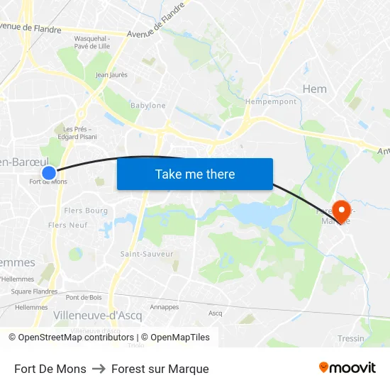 Fort De Mons to Forest sur Marque map