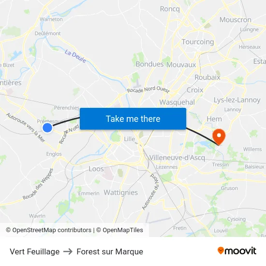 Vert Feuillage to Forest sur Marque map