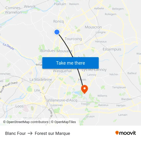 Blanc Four to Forest sur Marque map