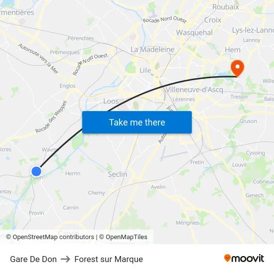 Gare De Don to Forest sur Marque map