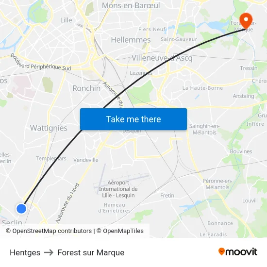 Hentges to Forest sur Marque map