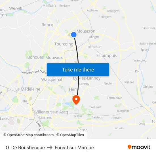 O. De Bousbecque to Forest sur Marque map