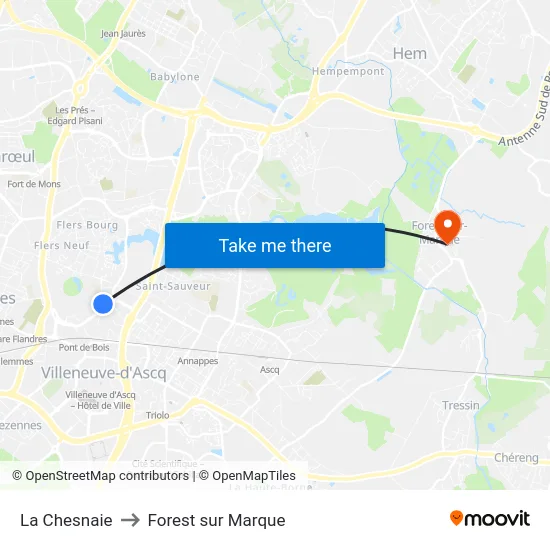 La Chesnaie to Forest sur Marque map