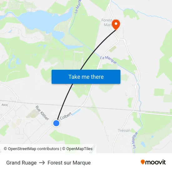 Grand Ruage to Forest sur Marque map