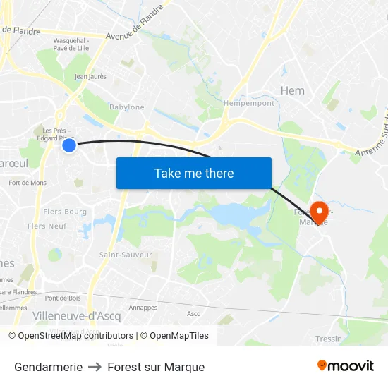 Gendarmerie to Forest sur Marque map