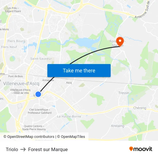 Triolo to Forest sur Marque map