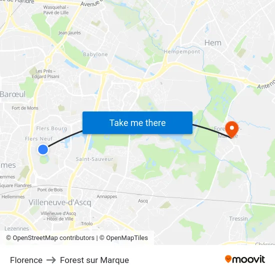 Florence to Forest sur Marque map