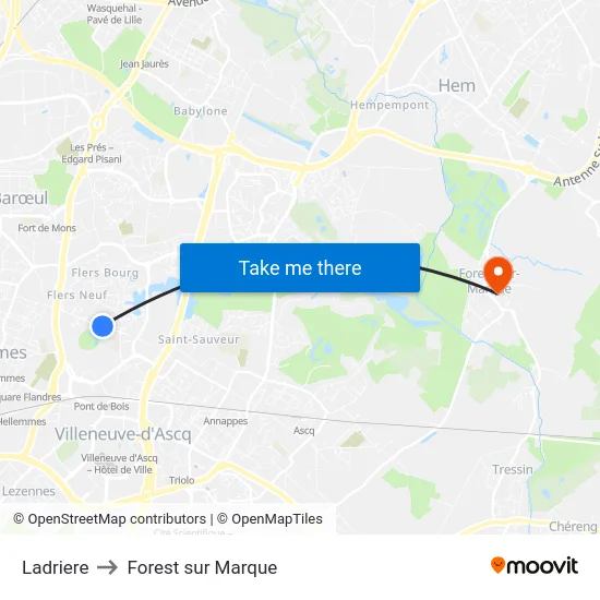 Ladriere to Forest sur Marque map