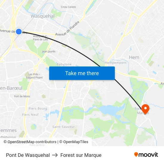 Pont De Wasquehal to Forest sur Marque map