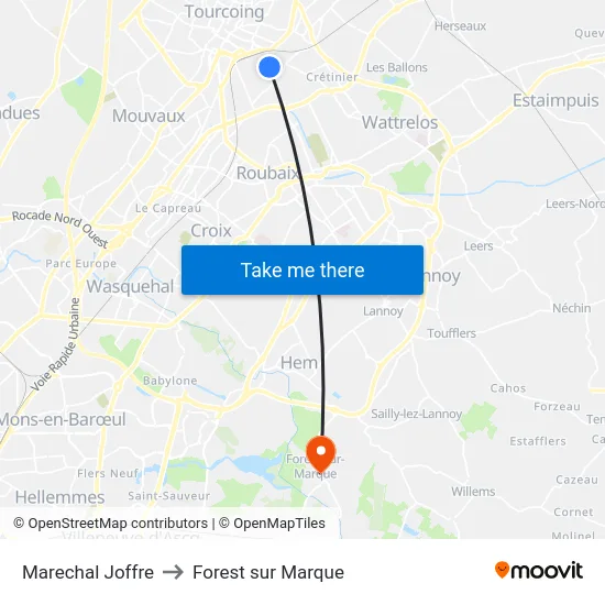 Marechal Joffre to Forest sur Marque map