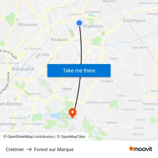 Cretinier to Forest sur Marque map