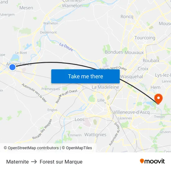 Maternite to Forest sur Marque map