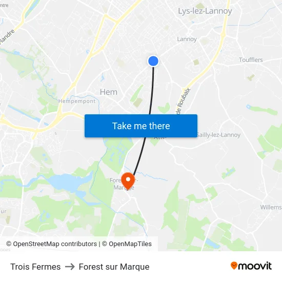 Trois Fermes to Forest sur Marque map