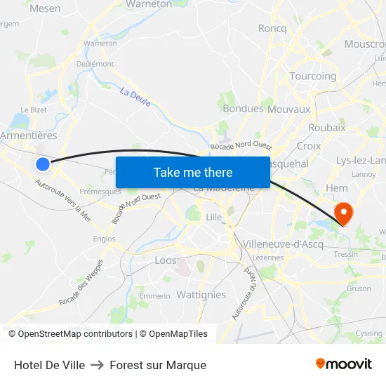 Hotel De Ville to Forest sur Marque map