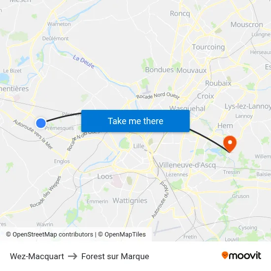 Wez-Macquart to Forest sur Marque map