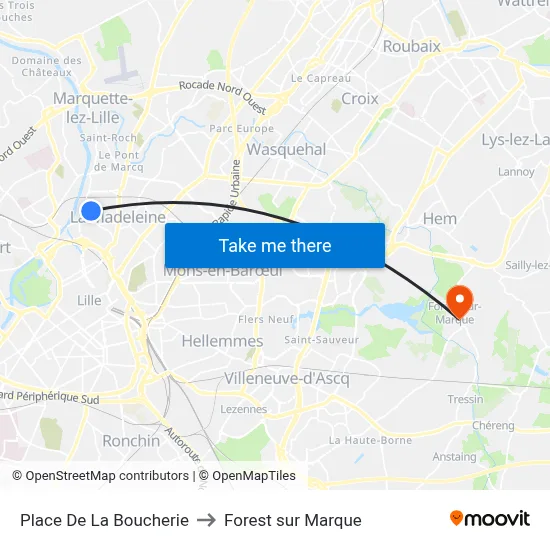 Place De La Boucherie to Forest sur Marque map