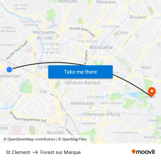 St Clement to Forest sur Marque map