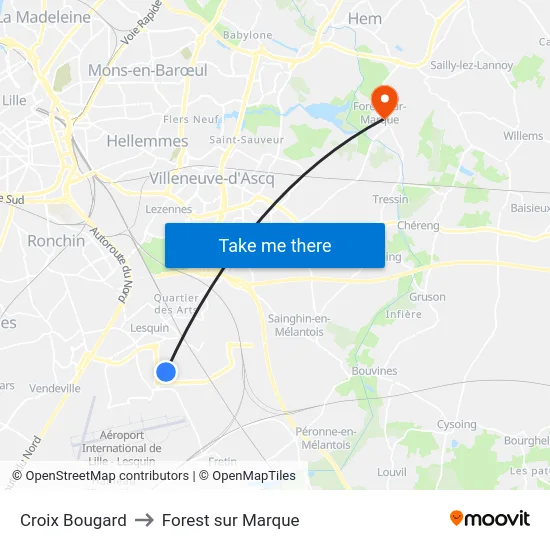 Croix Bougard to Forest sur Marque map