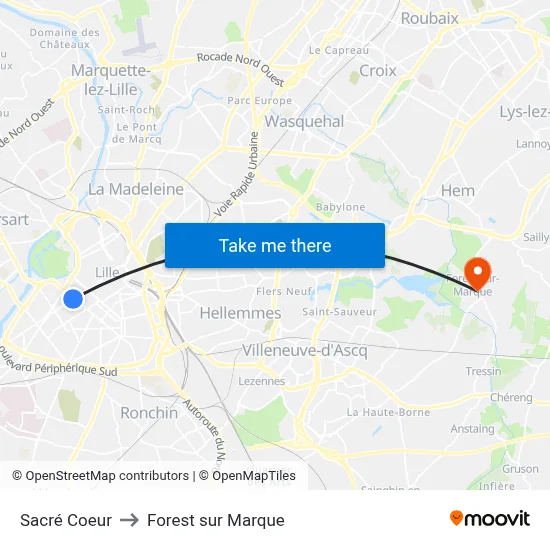 Sacré Coeur to Forest sur Marque map