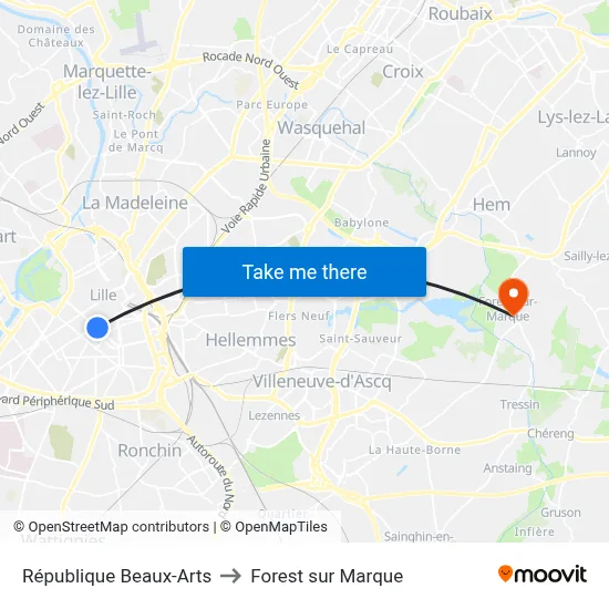 République Beaux-Arts to Forest sur Marque map