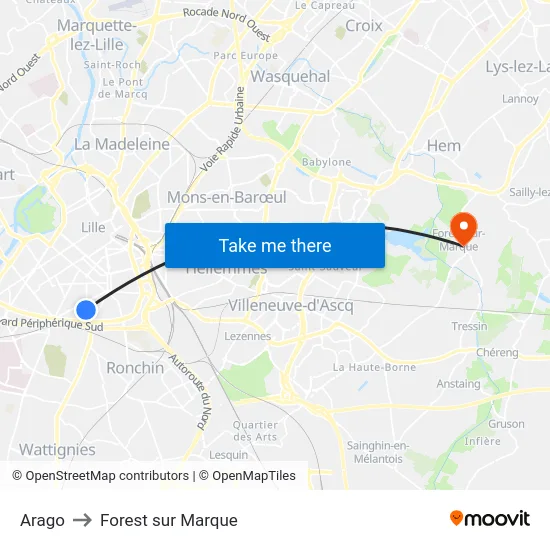 Arago to Forest sur Marque map