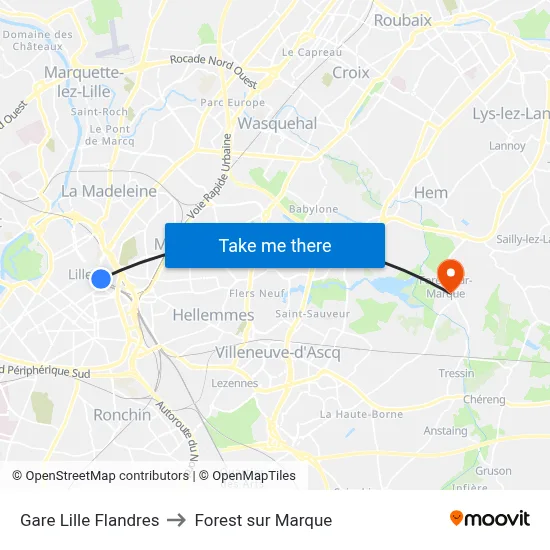 Gare Lille Flandres to Forest sur Marque map