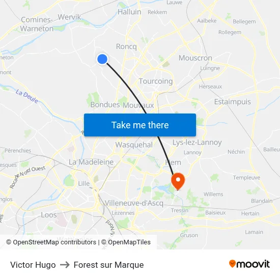 Victor Hugo to Forest sur Marque map