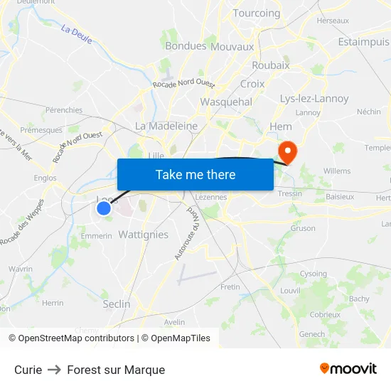 Curie to Forest sur Marque map