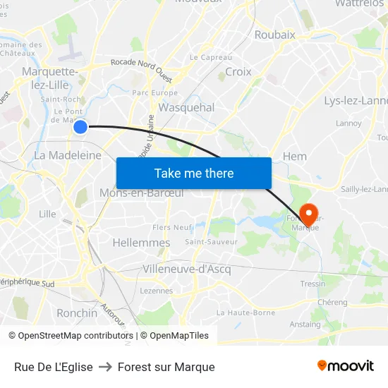 Rue De L'Eglise to Forest sur Marque map