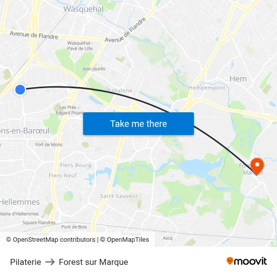 Pilaterie to Forest sur Marque map