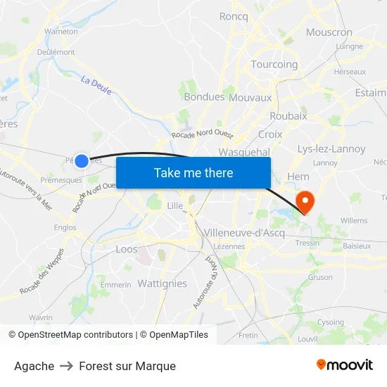 Agache to Forest sur Marque map