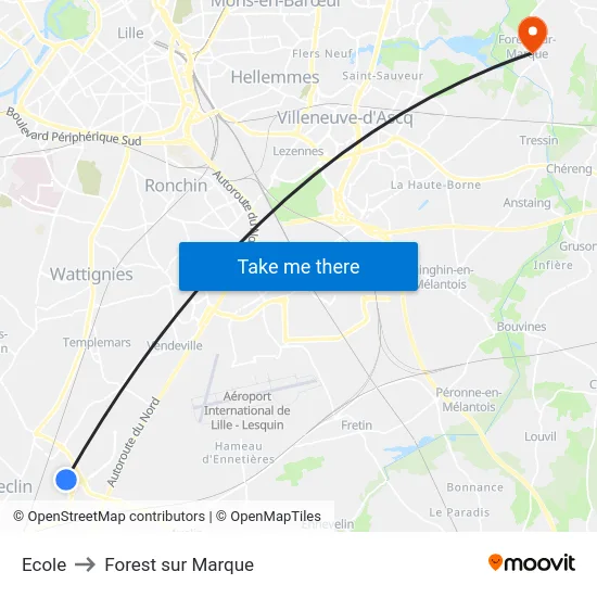 Ecole to Forest sur Marque map