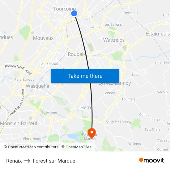Renaix to Forest sur Marque map