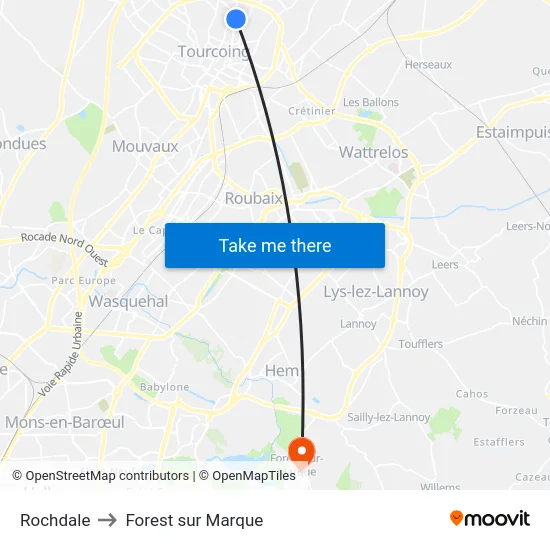 Rochdale to Forest sur Marque map
