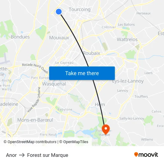 Anor to Forest sur Marque map
