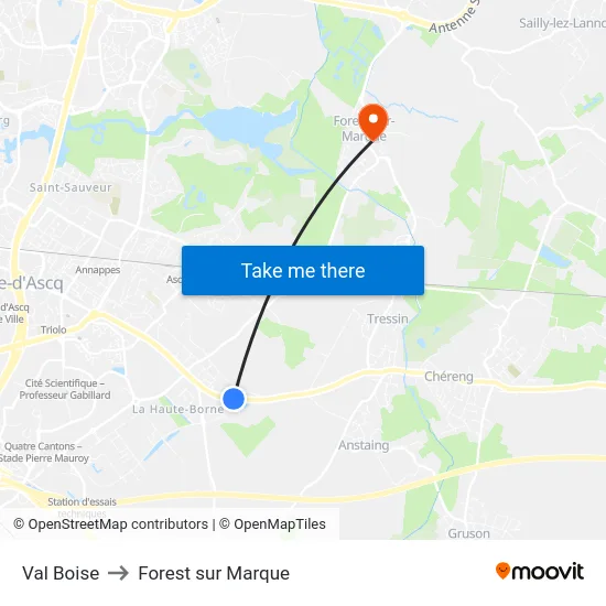 Val Boise to Forest sur Marque map