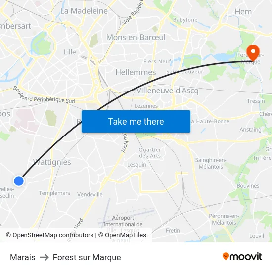 Marais to Forest sur Marque map