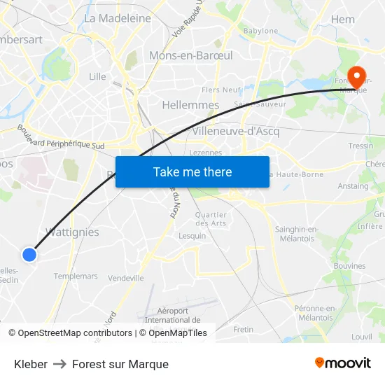 Kleber to Forest sur Marque map