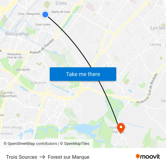 Trois Sources to Forest sur Marque map