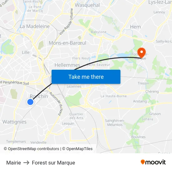 Mairie to Forest sur Marque map