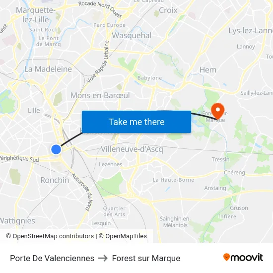 Porte De Valenciennes to Forest sur Marque map