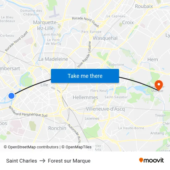 Saint Charles to Forest sur Marque map