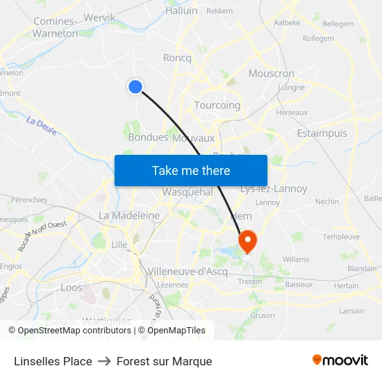 Linselles Place to Forest sur Marque map