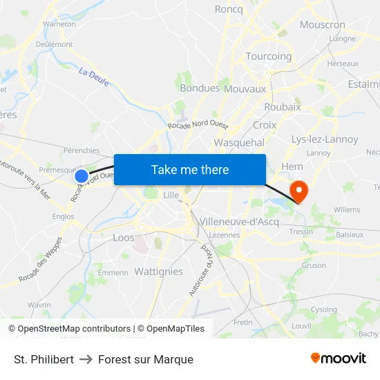 St. Philibert to Forest sur Marque map