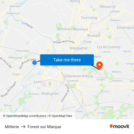 Mitterie to Forest sur Marque map
