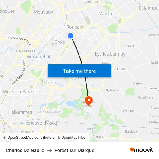 Charles De Gaulle to Forest sur Marque map