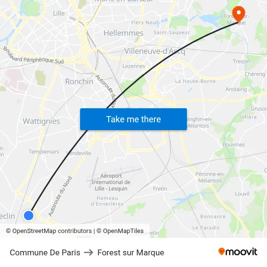 Commune De Paris to Forest sur Marque map