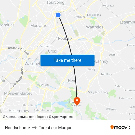 Hondschoote to Forest sur Marque map