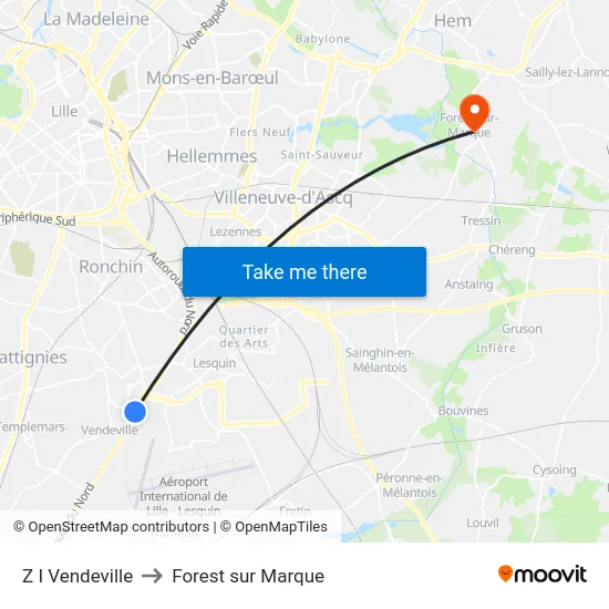 Z I Vendeville to Forest sur Marque map
