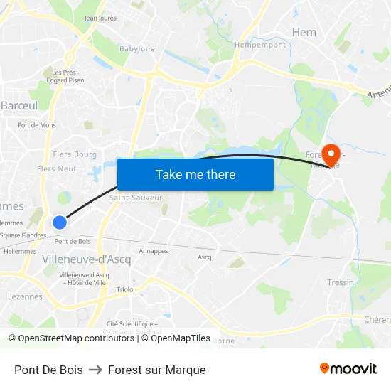 Pont De Bois to Forest sur Marque map